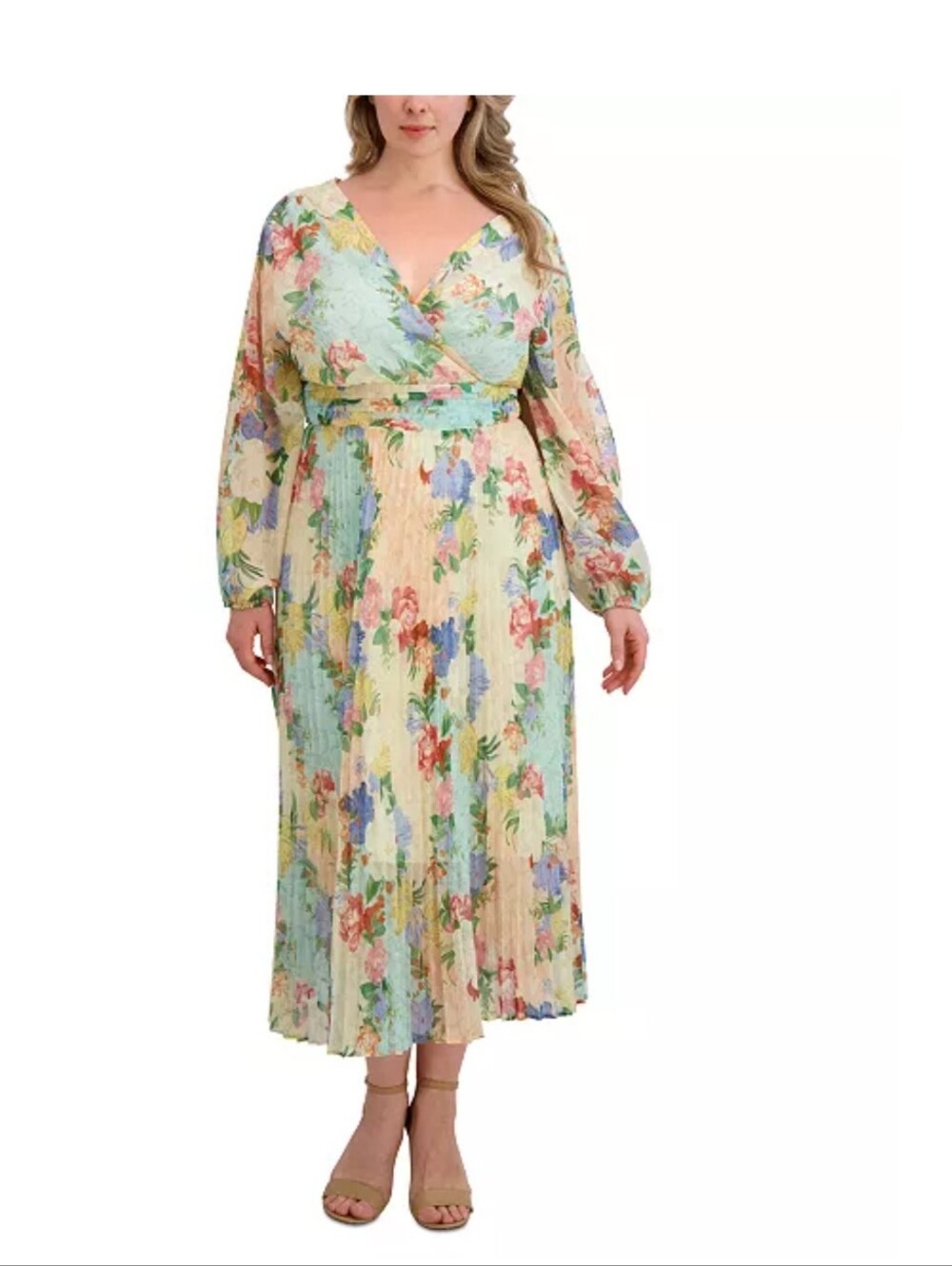 Siena Floral Maxi Dress Size 4 NWT Pastel Long Sleeve Pleated Boho Wedding Guest